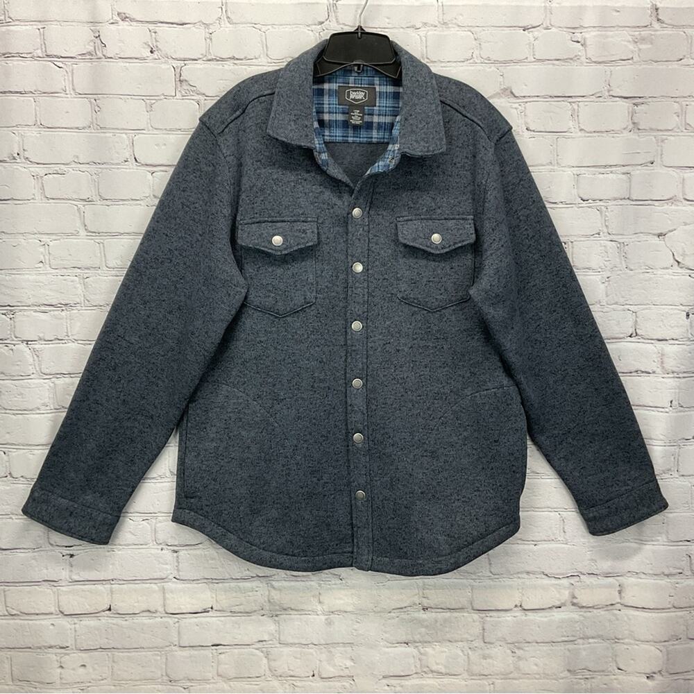 Berkley Jensen Shacket Men's Size L Navy Gray Outdoor Snap Closure Pockets Comfy